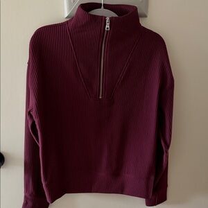 DKNY Deep Red Ribbed Mock Neck Sweater